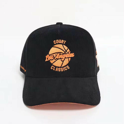 Black & orange corduroy snapback hat with Los Angeles embroidery – Court Classics 5-panel cap