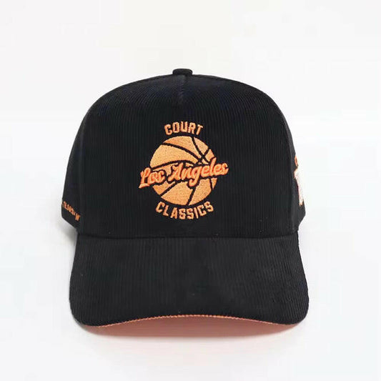 Black & orange corduroy snapback hat with Los Angeles embroidery – Court Classics 5-panel cap
