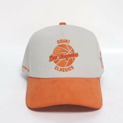 White & orange corduroy snapback hat with Los Angeles embroidery – Court Classics 5-panel cap