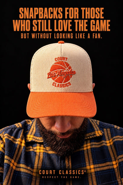 White & Orange Corduroy Snapback Hat - Court Classics